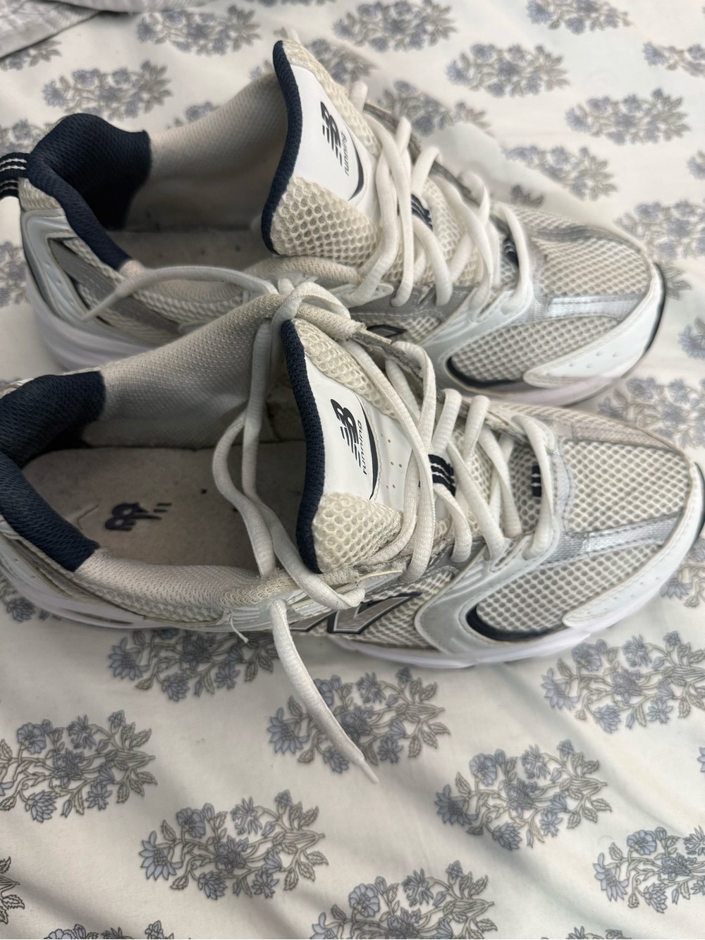 New Balance White and Navy Kids Athletic Sneakers